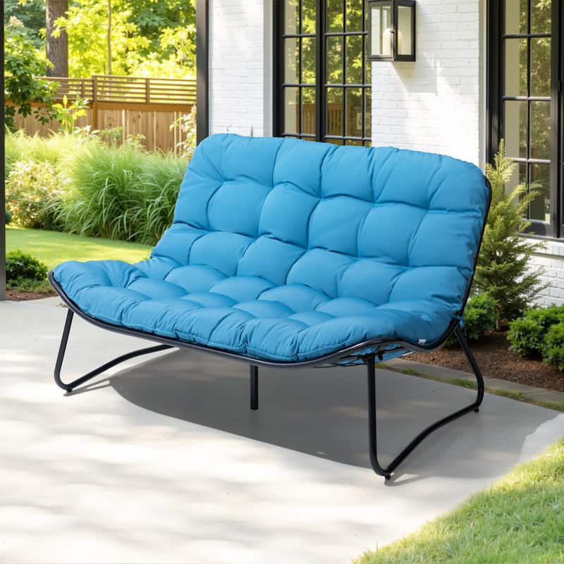 Double Papasan Chair Loveseat Conversation Cushioned Chair Seat for Indoor Outdoor - Blue - 1PC