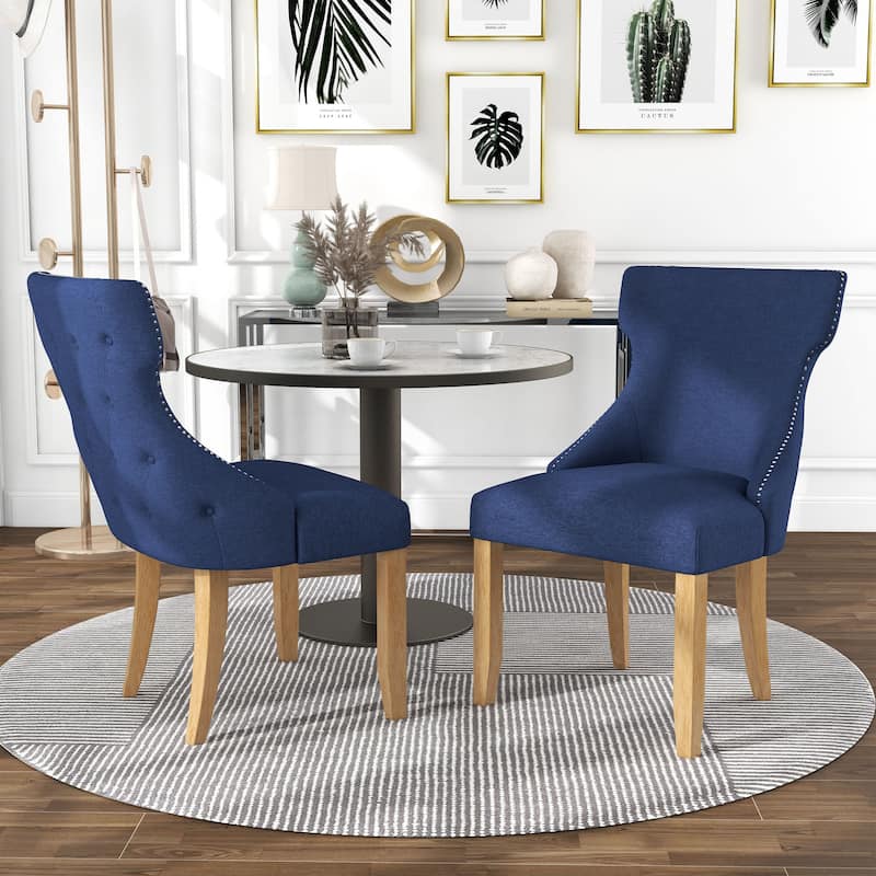 Gaji Contemporary Wood Tufted Wingback 2-Piece Side Chairs by Furniture of America - Blue