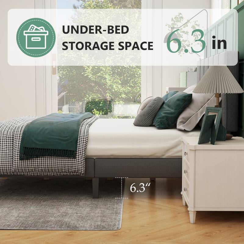 Twin Bed Frame Upholstered Platform with Headboard and Strong Wooden Slats,No Box Spring Needed, Easy Assembly