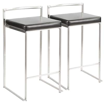 Lumisource Stackable Counter Stool with Camel Faux Leather - Set of 2 - 16"Lx17.5"Wx31"H