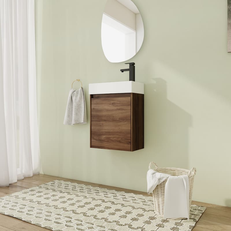 16"/18" Floating Bathroom Vanity with Sink, Mini Wall Mounted Bathroom Vanity with Soft Close Door