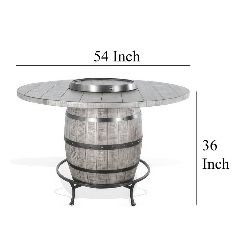 Zeka Counter Pub Dining Table, Gray Barrel Base w Lazy Susan, 54 Inch