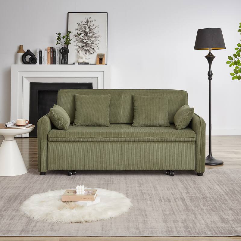 66 Inch Sleeper Sofa Bed Adjustable Sleeper With Pullout Bed 4 Pillows And Side Pockets Soft Convertible