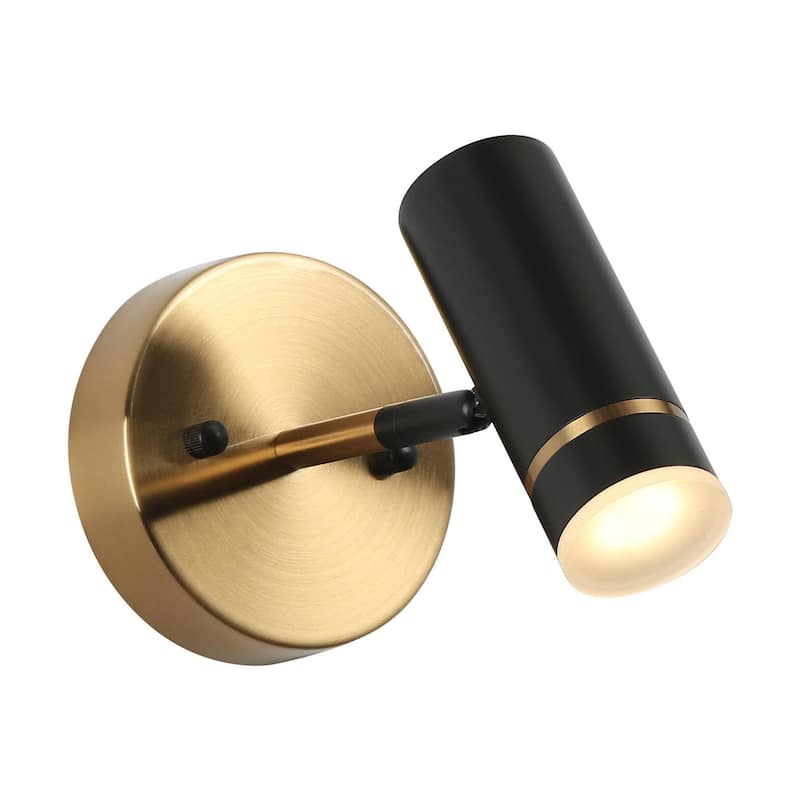 Modern 1-Light LED Black Gold Wall Sconce Metal Bathroom Vanity Lights - L 4.7"x W 8.5"x H 6"