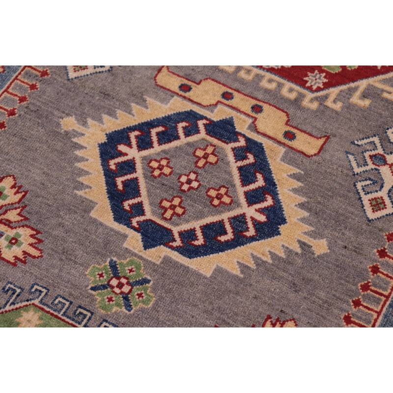 Southwestern Kazak Sonia Gray/Natural Wool Rug - 8'0'' x 10'0''
