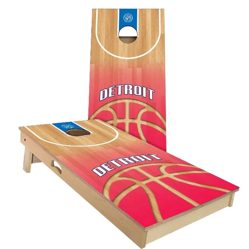 Detroit Basketball Outdoor Cornhole Board Set - All-Weather 2x4 - Include Hole Lights