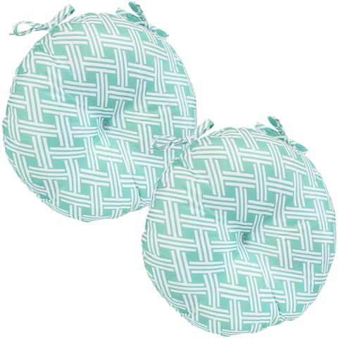 Sunnydaze Polyester Round Patio Seat Cushions - Set of 2 - Green Woven Diamond