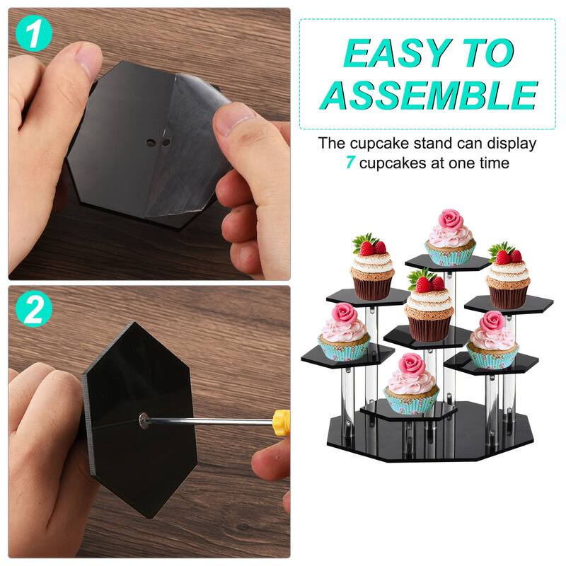 Acrylic Display Stand for Figures 7 Tier Acrylic Riser for Cupcake Black