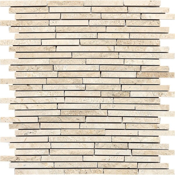 Daltile T738RANDMSP Travertine Collection - Random Linear Mosaic Wall Tile - Tumbled Travertine Visual