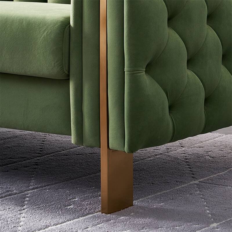 Modern Elegant Velvet Sofa With Buttons Upholstery And Metal Legs