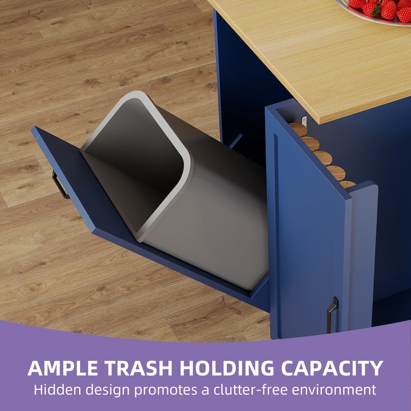 Moasis 50" Kitchen Island with Power Outlet & Drop Leaf,Rolling Island Cart with Trash Can Cabinet