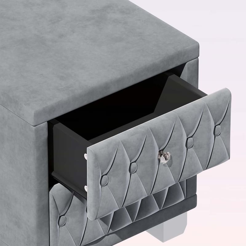 Elegant Nightstand with 2 Drawers and Crystal Handle