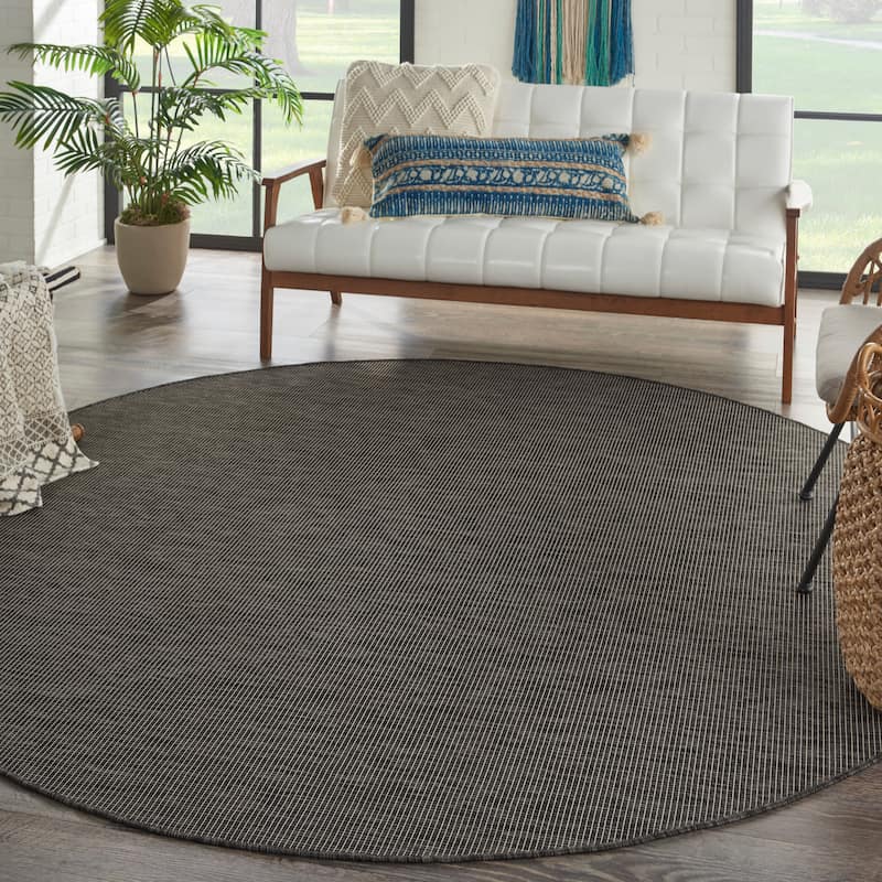 Nourison Positano Casual Modern Indoor/Outdoor Rug - 8' x Round - Charcoal