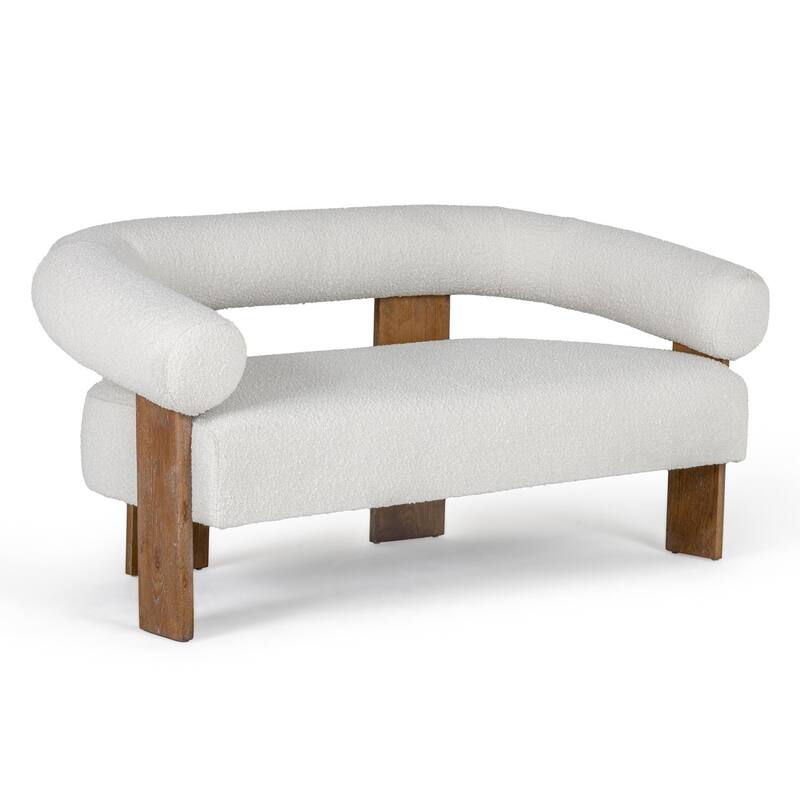 Modrest Aledo Modern Off-White Fabric & Oak Loveseat