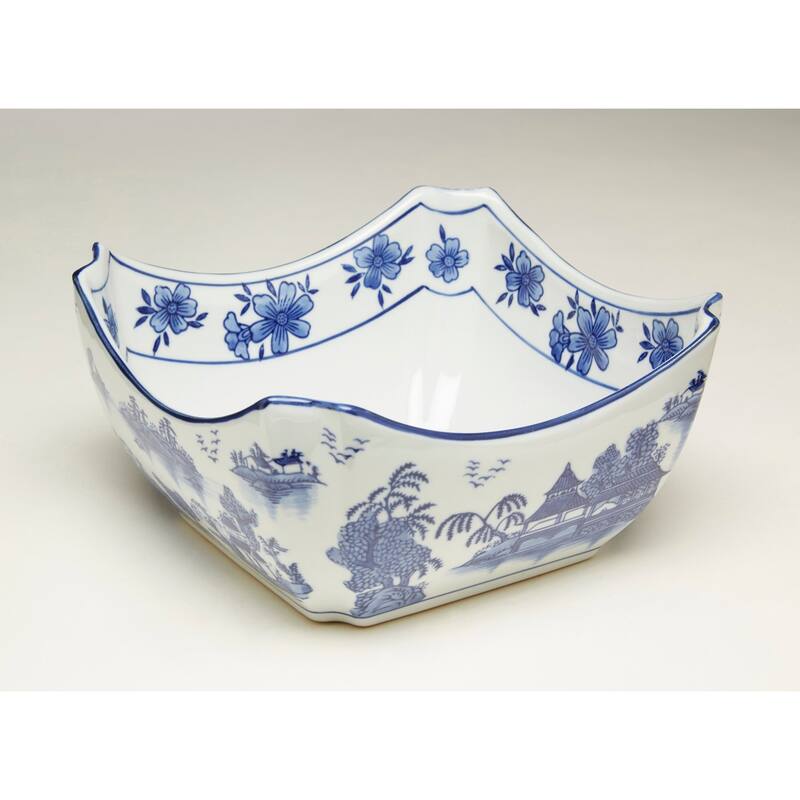 Aa Importing 59776 Square Blue And White Bowl - 4.5 X 8.75 X 8.75 inches