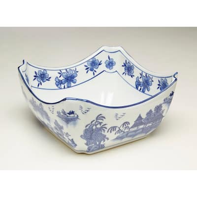 Aa Importing 59776 Square Blue And White Bowl - 4.5 X 8.75 X 8.75 inches