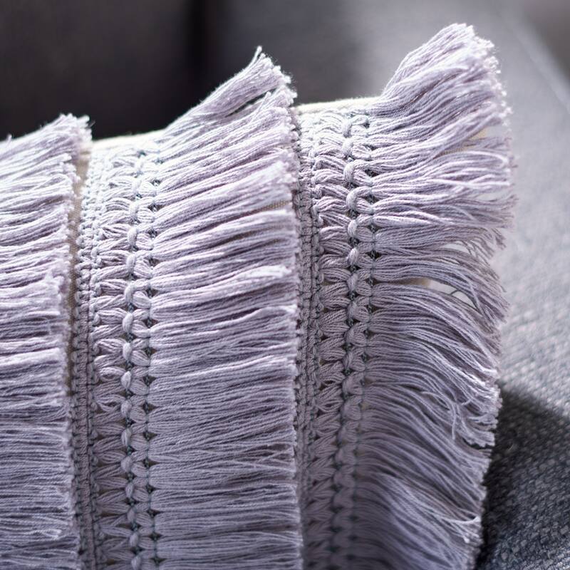 SAFAVIEH Ilmi Boho Fringe Decorative Accent Throw Pillow - Light Grey/Periwinkle - 12Wx20L