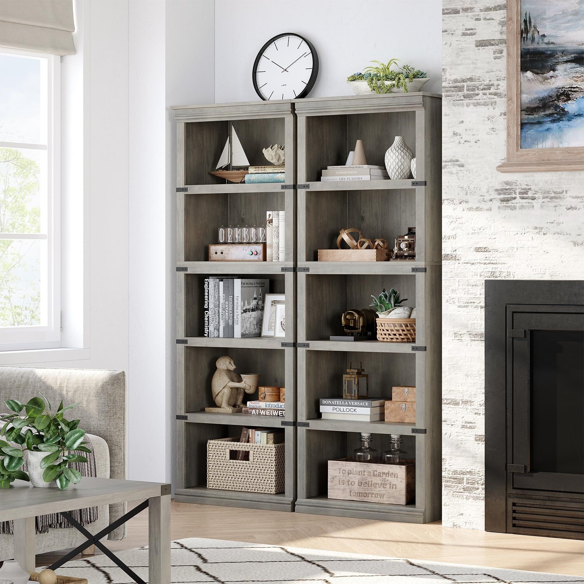 5 Tier Bookcase, Freestanding Wooden Bookshelf Storage Organizer