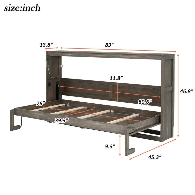 Twin Size Murphy Bed with LED Light,can be Folded into a Cabinet,Hidden Wall Bed Cabinet