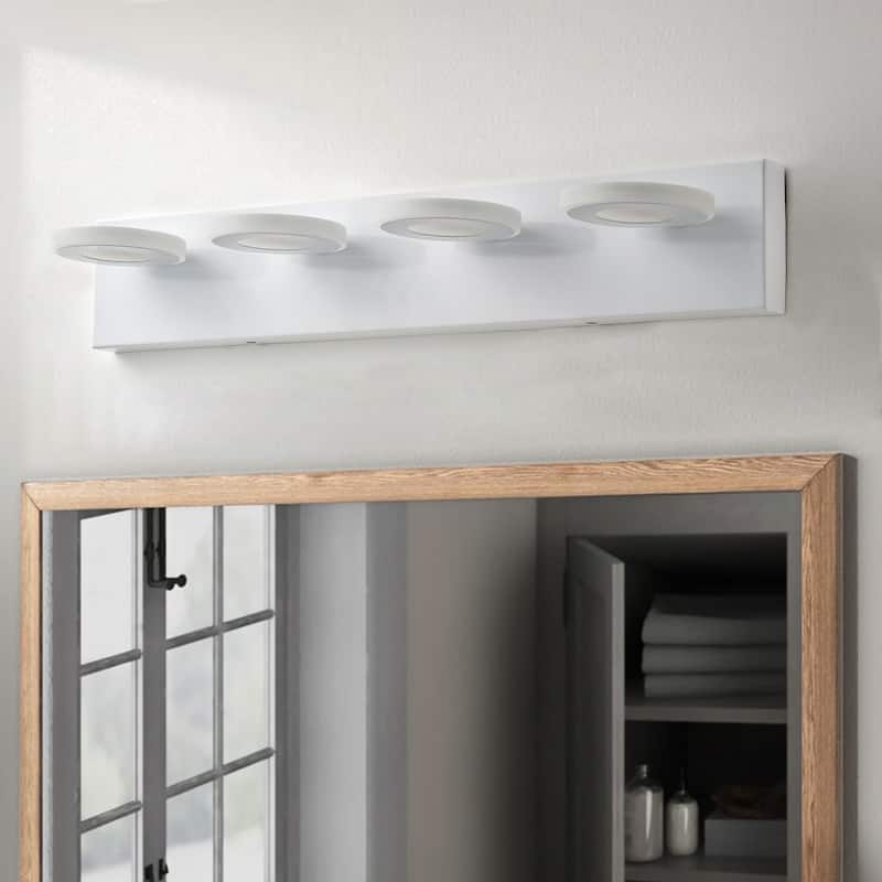 Dimmable 4-Light Round LED Elegant Vanity Lighting Fixture for Bathroom Mirror
