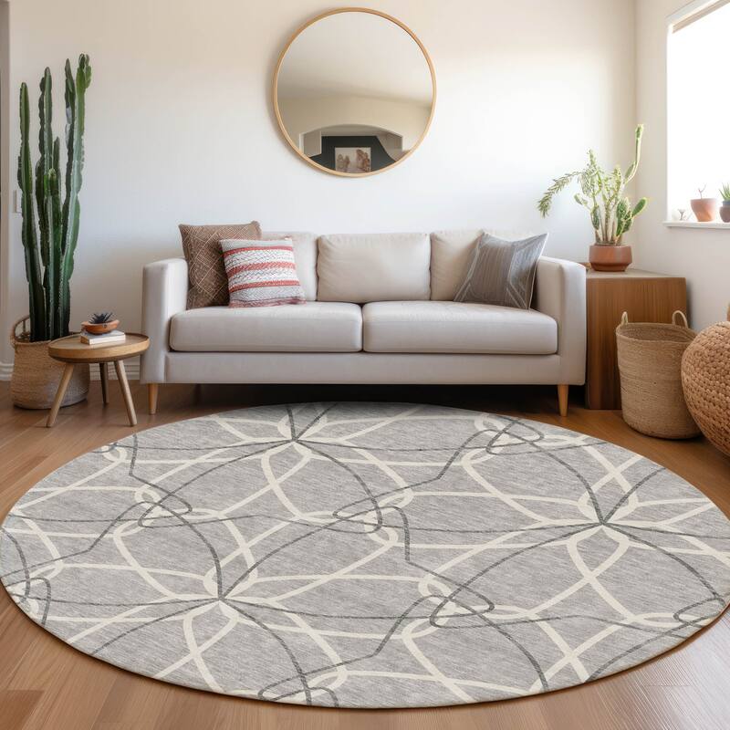 Premium Washable Super Soft Modern Floral Mayfield Rug - Gray - 8' x 8'