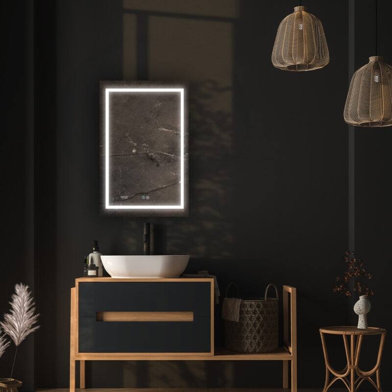 AQUADOM Daytona 24" Led Lighted Mirror for Bathroom Defogger, Digital Clock - 24"x36"x1"