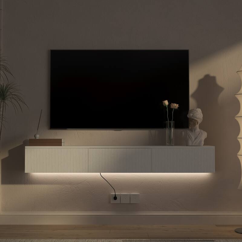 Floating TV Stand Wall Mounted with 16 Color LEDs, Floating TV Cabinet Entertainment Center for 55 60 65 Inch TV