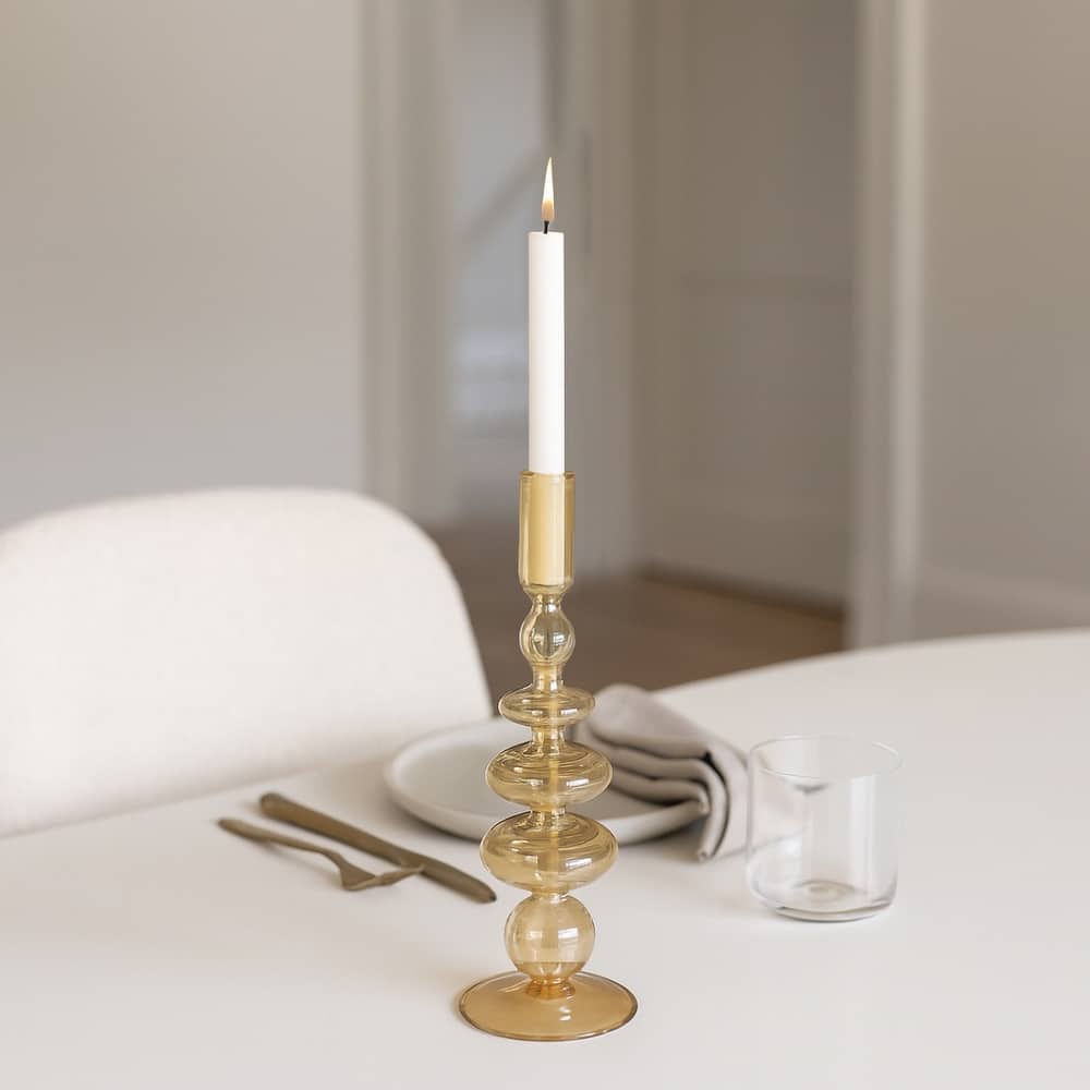 Modern Bubble Glass Candle Holder with Rounded Accent Base