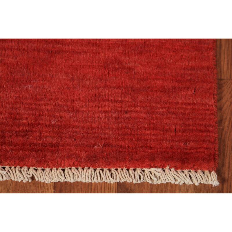 Modern Gabbeh Oriental Rug Hand-Knotted Solid Red Wool Carpet - 2'6" x 4'0"