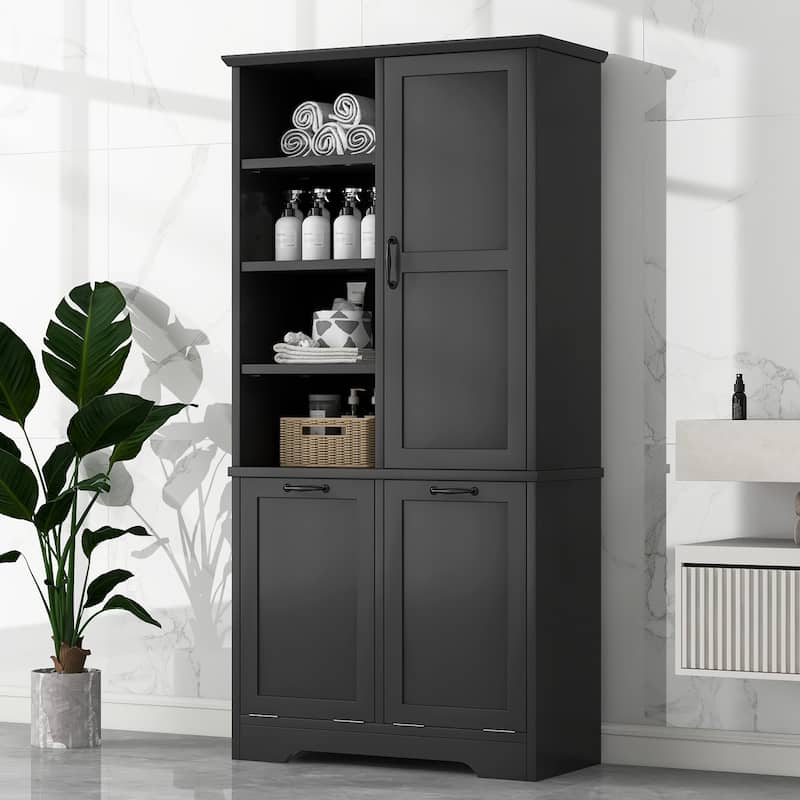 GDFStudio - Elijah Tall Bathroom Cabinet with Tilt-Out Laundry Hampers and Adjustable Shelves