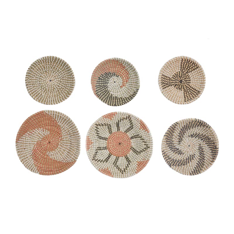 Seagrass Plate Handmade Patterned Basket Wall Decor - Set of 6 Orange - Roche River Decor