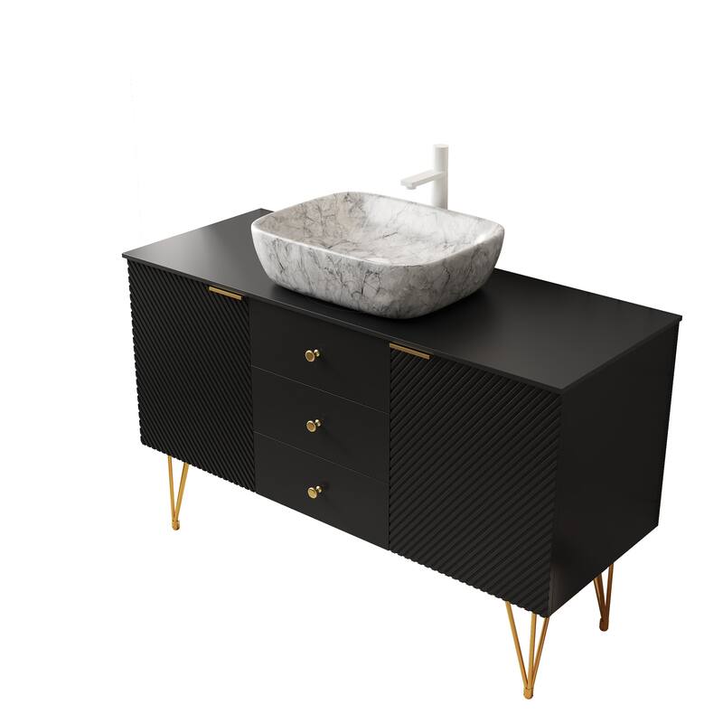 GDFStudio - Gema 48" Freestanding Bathroom Vanity with Black Sintered Stone Top, Gold Legs & Ceramic Basin