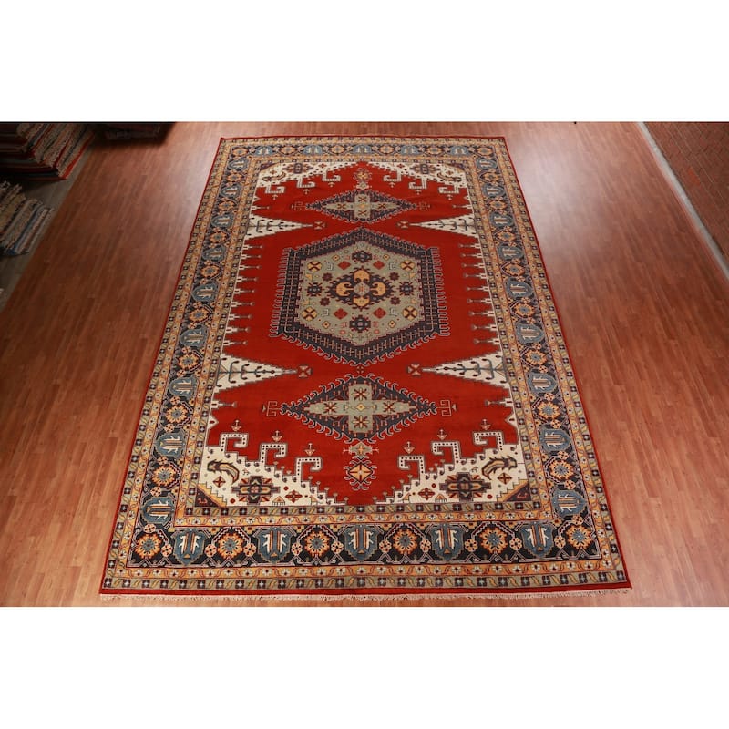 Palace Size Red Viss Indian Large Rug Handmade Wool Carpet - 12'2"x 17'9"