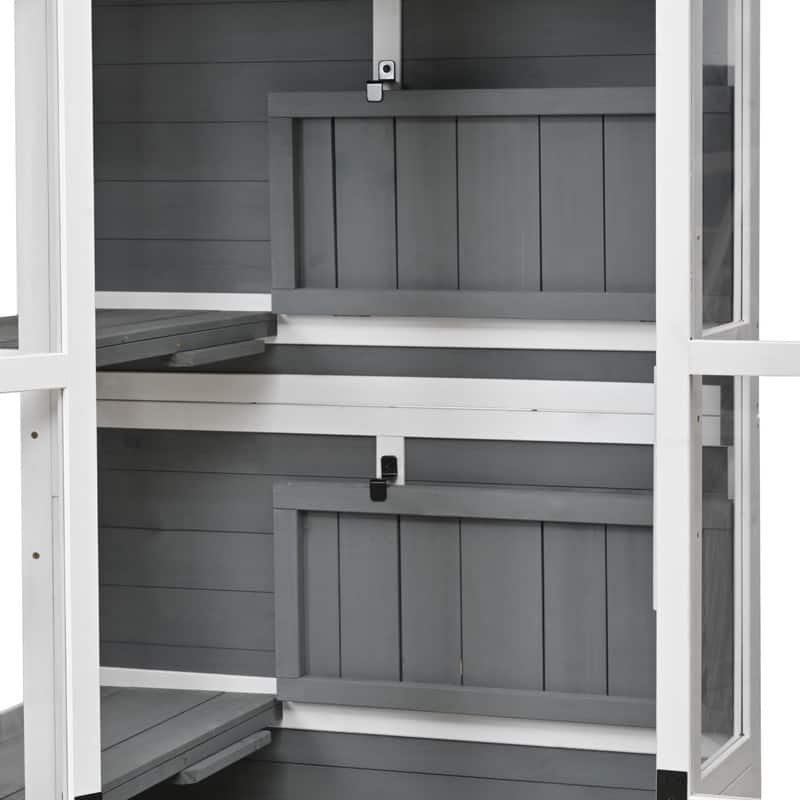 63'' Height Garden Wood Storage Cabinet Outdoor Tool Storage Shed, Mini Greenhouse Cold Frame