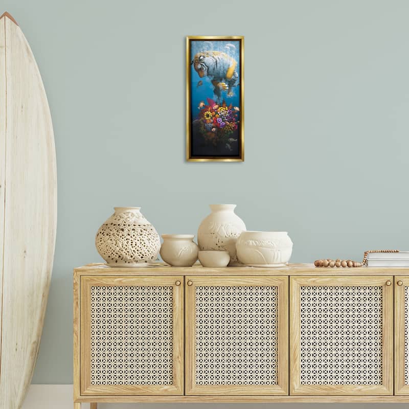 Stupell Curious Tiger & Underwater Bouquet Framed Floater Canvas Wall Art Design By Heather Gauthier