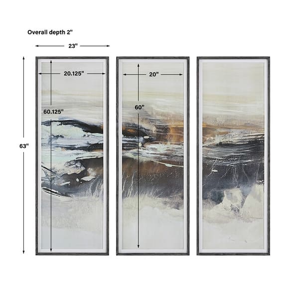 dimension image slide 1 of 2, Uttermost Graphite Horizon Framed Prints (Set of 3) - 23"W x 63"H x 2"D