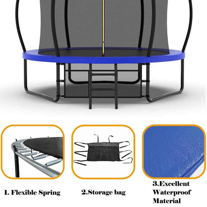 Toddler Trampoline - Safety Enclosure Net & Balls, Indoor Outdoor Mini Trampoline - Blue - 120