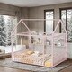preview thumbnail 15 of 40, House-Shaped Design Metal Full Size Bed Frame with Fence and Shelves Pink