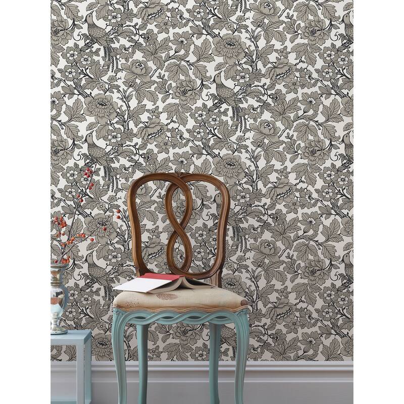 A-Street Prints Beaufort Black Peony Chinoiserie Wallpaper