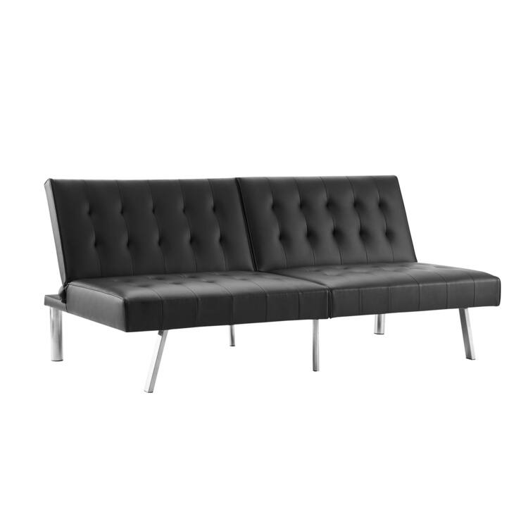 Tufted Mid-Century Modern Split Back Futon Sofa Couch Bed with Chrome Legs