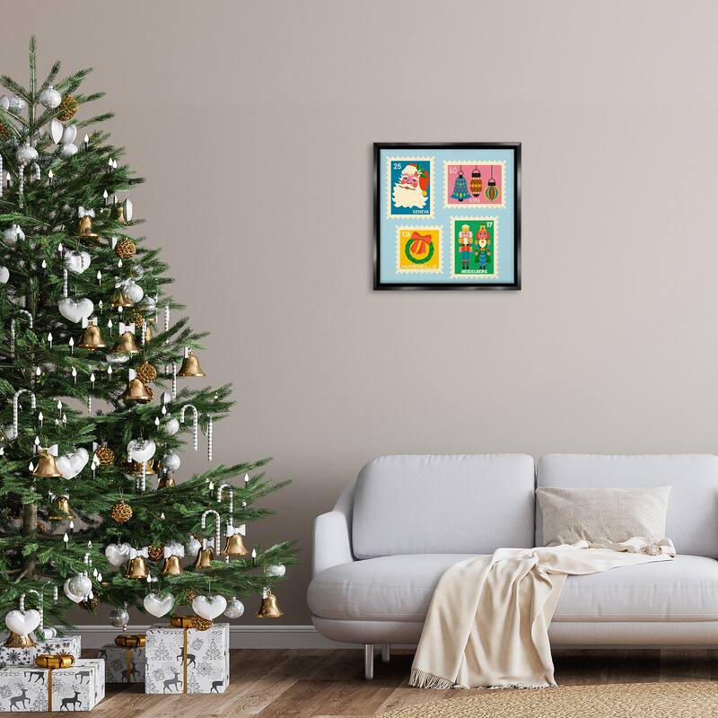 Stupell Vintage Christmas Postage Stamps Framed Floater Canvas Wall Art Design By Carrie Cantwell