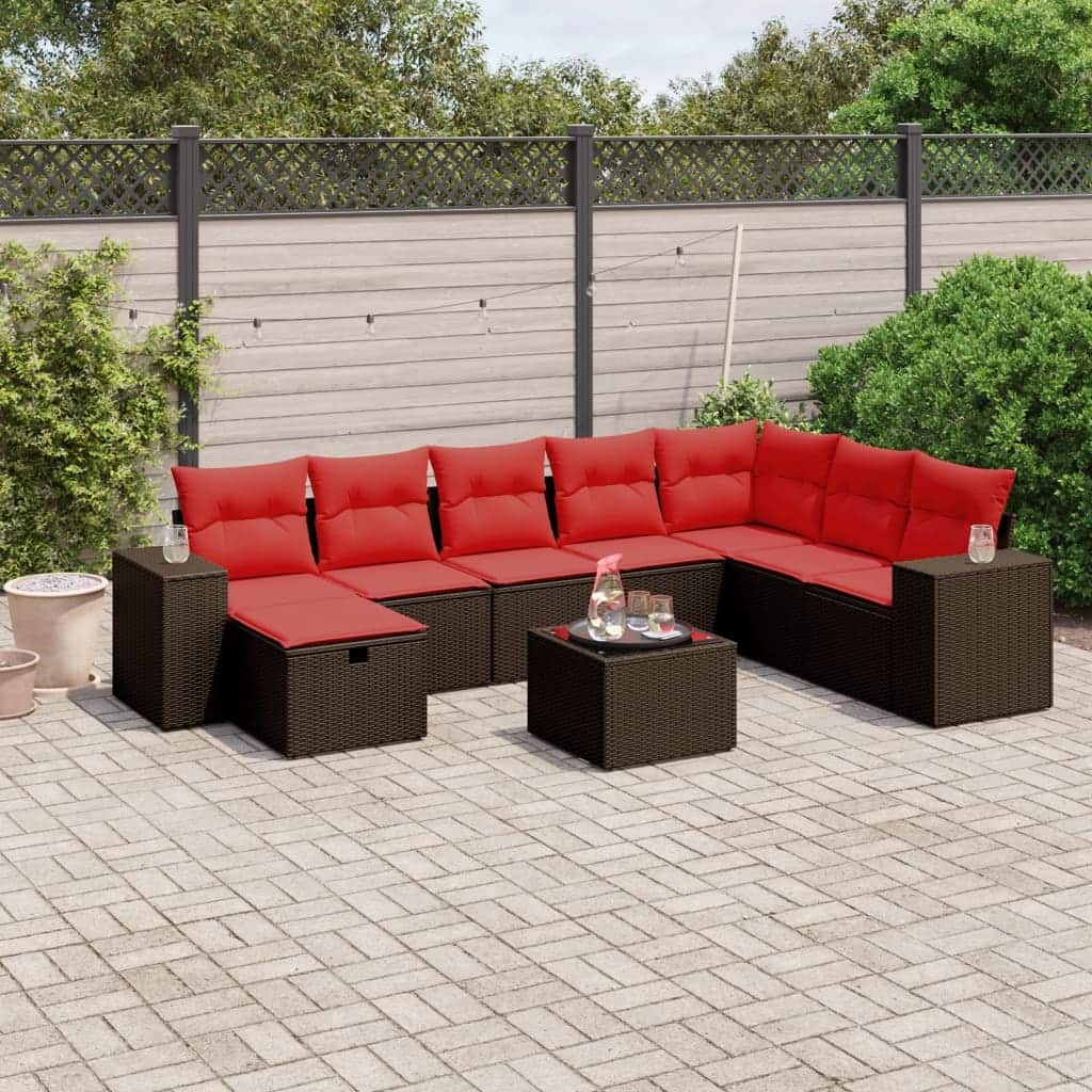 vidaXL Patio Sofa Set with Cushions Outdoor Conversation Furniture Poly Rattan - 24.4" x 24.4" x 27.2"