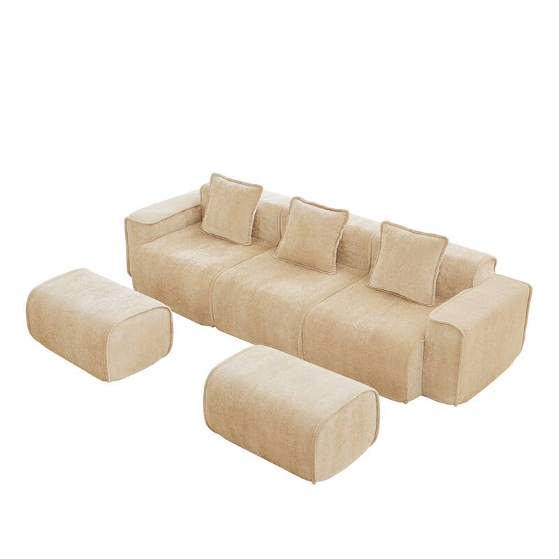 GDFStudio - Streamlined Velvet 3-Seater 108.66" U-Shaped Modular Boneless Sofa with 2 Ottomans