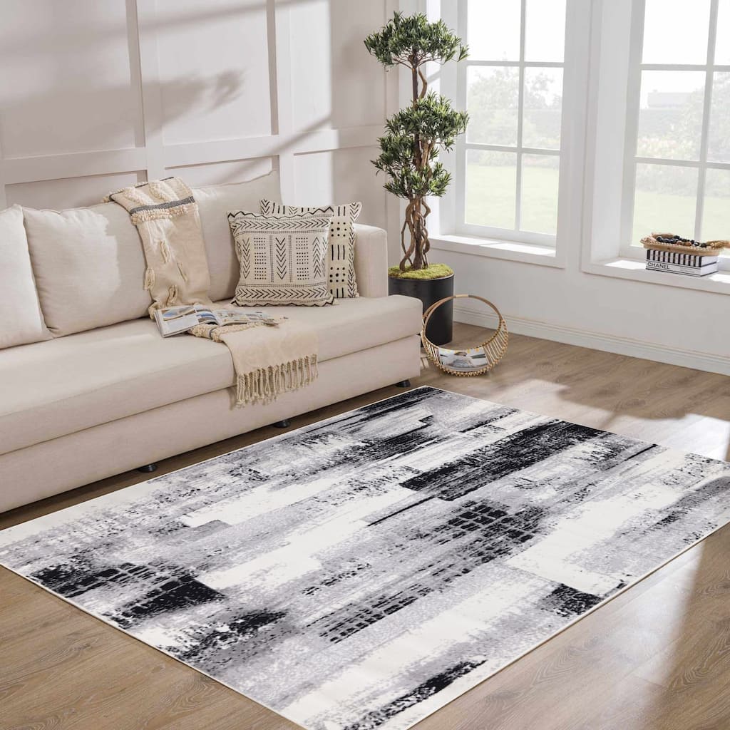 Dream Collection Abstract Moroccan Motif Black and Grey Rug