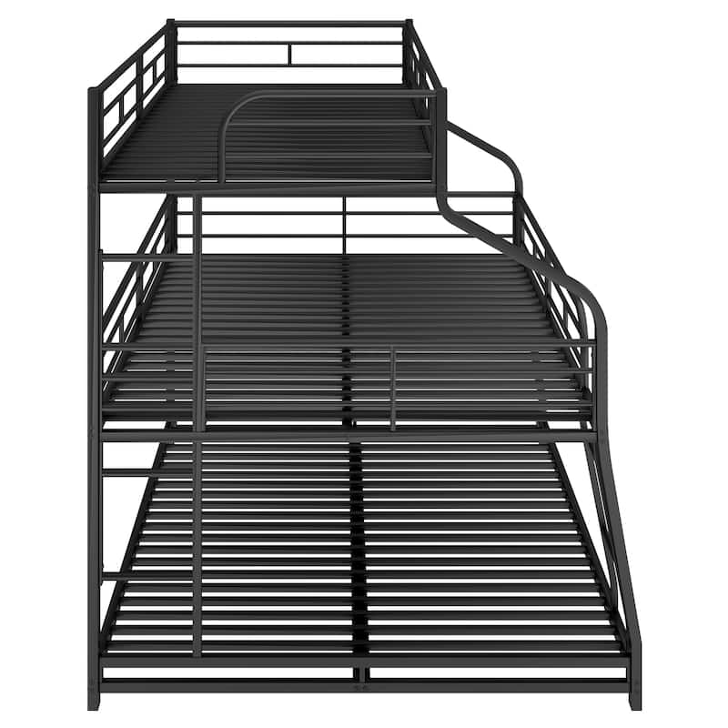 Triple Bunk Bed with Long and Short Ladder and Full-Length Guardrails