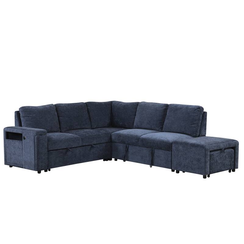 U_STYLE L-shaped Padded Modular Sofa with Storage Space, USB Ports, and Cup Holders on the Armrests, Suitable for Living Rooms,