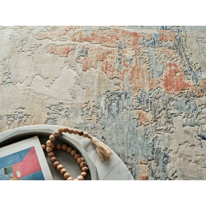 Infinity Handmade Wool/Nylon in Ivory/Blue/Terracotta Area Rug