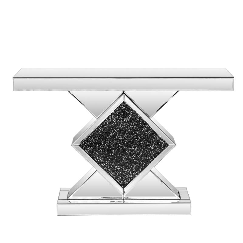 Mirrored Console Table with Black Crushed Diamond Inlay