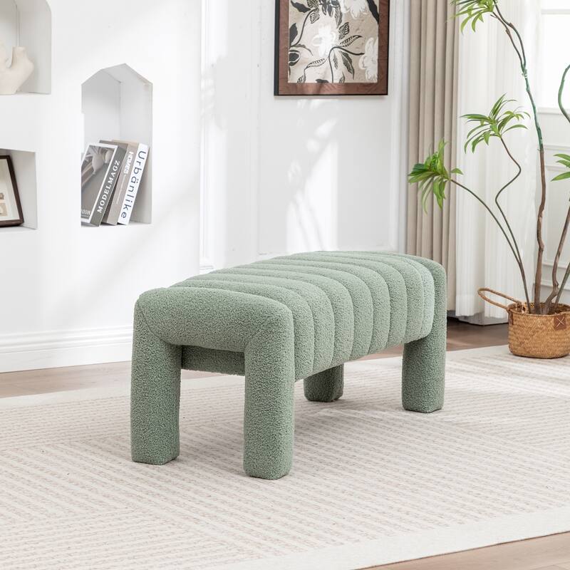 SEYNAR Modern Glam Teddy Velvet Fabric Rectangle Ottoman