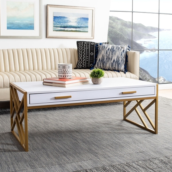 Safavieh Elaine 2-drawer Modern Glam Coffee Table - 43.3" x 21.7" x 16.5". Opens flyout.